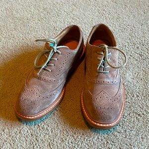 Taupe - Fossil Suede Wingtip Oxfords - Size 6
